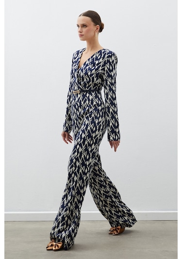 Sateen Desenli Saten Tulum - Lacivert