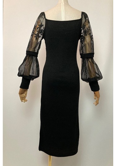 M1991 Kol Detaylı Kruvaze Örme Elbise Siyah-siyah Siyah