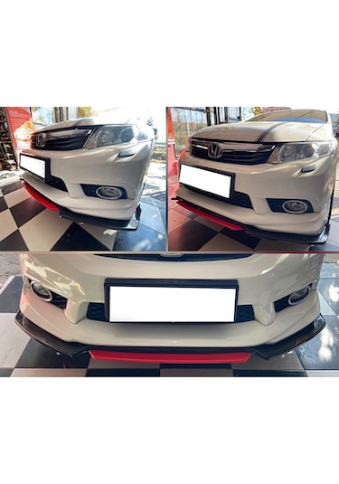 Opel Corsa D 2006-2014 Kırmızı Şeritli Renkli Ön Ek Ön Lip Piona Black 4 Prç