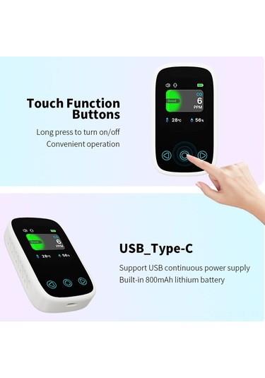 Lemestar Hava Kalitesi Testeri - Co, Sicaklık, Nem Ve Atmosfer Basıncı Ölçer, Tft Lcd Ekran, Otomatik Parlaklık, 800mah Pil, Type-c Şarj Beyaz
