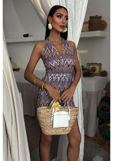 Zikzak Desenli Multi Renk Geçişli Mini Tulum 1365 Li La