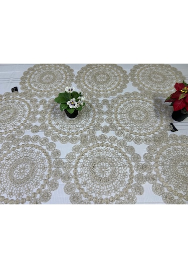 Nivemeshome Bej Örme Takım 7 Parça Sunumluk Seti Runner + Supla 6 Adet Bej