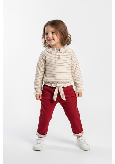 Yakası Fırfırlı 2 Li Pantolon Takım Bordo