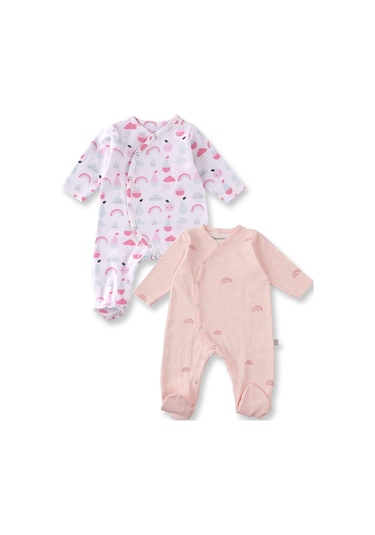 Boumini Pamuklu 2'li Bebek Patikli Tulum Desenli Pembe Pembe