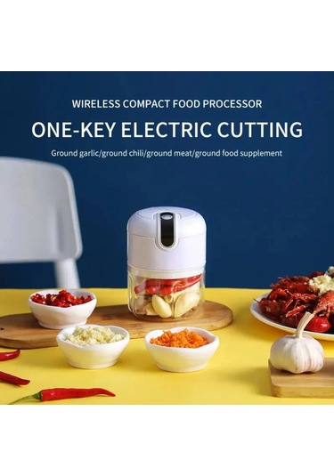 Sarımsak Ezici Taşınabilir Kıyıcı Çok Kıyma Makinesi Mini Sebze Usb Şarj Blue Fransa Mavi