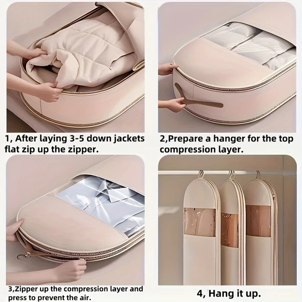 Willowhaven Bej 2pcs Büyük Kapasiteli Askılı Sıkıştırılabilir Giyim Saklama Çantası L+xl