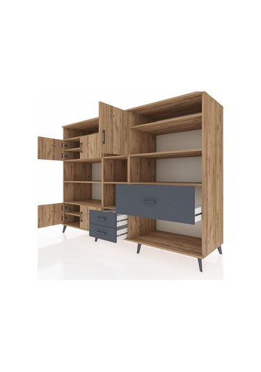 Kronos Dolap 13 Raflı 3 Çekmeceli 5 Kapaklı 220x59x163 Çam-çam/an Çam-çam/antrasit