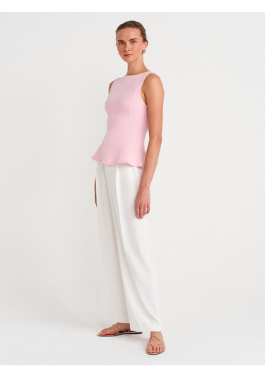 Dilvin 21001 Kayık Yaka Peplum Top-toz Pembe Toz Pembe
