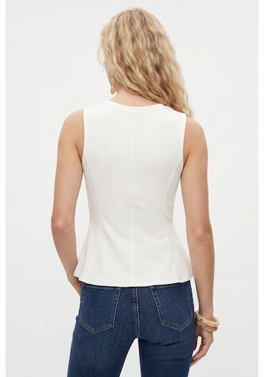 Ritnice Kadın Rowe %100 Pamuk Peplum Sıfır Kol Ekru Bluz