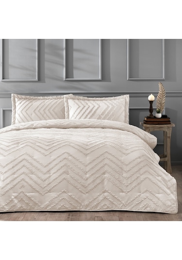 Linens Borneo Çift Kişilik Yatak Örtüsü Seti Taş