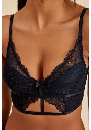 Roma Siyah Dantelli Dolgusuz Toparlayıcı Büstiyer Sütyen siyah