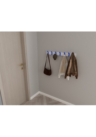 Hepsi3boyutlu Modern Duvar & Kapı Kanca Askılık - 7 Adet Mavi Kanca Askılık - Model No : 2 Mavi
