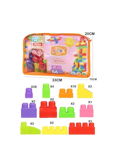 Play Blox Yapı Oyuncakları 56 Parça Çantalı Parlak Renkler Mega Blok Seti 2892