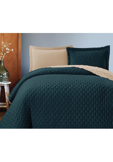 Gençev Home Soft Çift Renkli Battal Boy Yatak Örtüsü Seti Yeşil-Bej 240 x 260 CM Yeşil