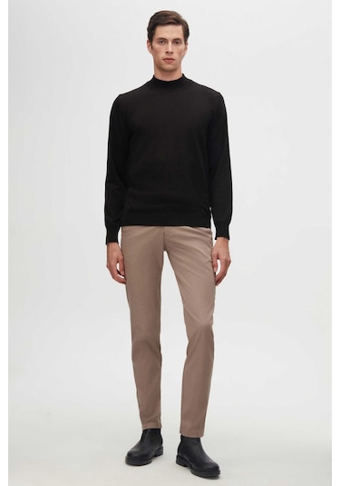 D'S Damat Regular Fit Pamuk Karışımlı Yarım Balıkçı Erkek Triko Kazak - Siyah