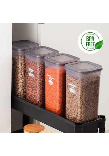 Porsima 432 Gr 6lı Etiketli Kare Un Erzak Bakliyat Saklama Kabı Takımı Seti 1.90 Lt - Gri Gri