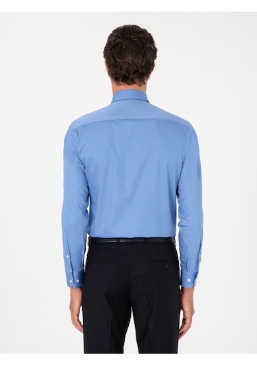Cacharel Mavi Slim Fit Pamuklu Klasik Gömlek