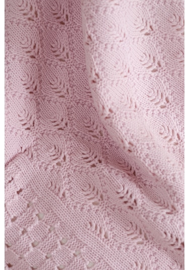 Toffy Toz Pembe Damalı Örgü Bebek Battaniyesi 100x100 Pembe