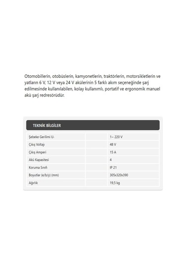 Demiriz Akü Şarj Cihazı Redresör 48v-15a Bc4815