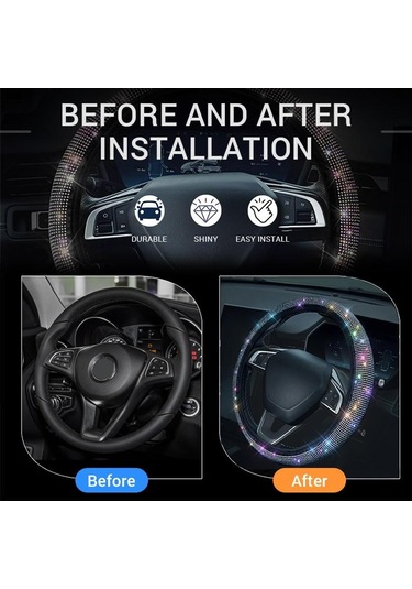 Beyaz Pu Deri Güzel Bling Bling Rhinestone İle Kristal Araba Direksiyon Kapağı