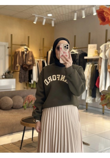 Olla Collection Yazı Baskılı Sweatshirt Haki Haki Yeşil