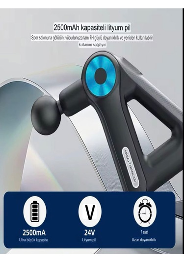 Şarjlı Profesyonel Masaj Tabancası - Çok Fonksiyonlu, 12 Başlıklı Siyah