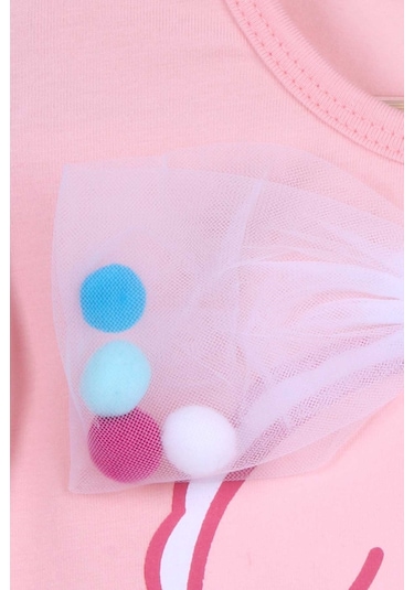 Breeze Kız Çocuk Kapri Tayt Takım Fiyonklu Ponponlu 1-4 Yaş, Somon