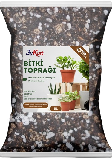 Bykurt 5l Premium Çiçek Toprağı Vitaminli, Böcek Yapmayan Özel Karışım İç Mekan Toprağı 5 Litre