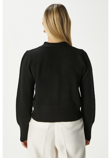 Kadın Bold Yumuşak Doku V Yaka Siyah Triko Hırka 70148 Siyah