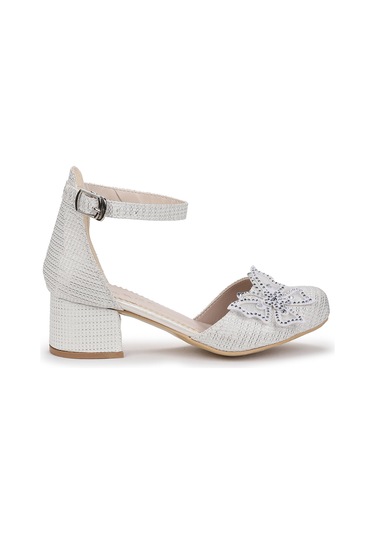 Kiko Kids Zete Kum Simli Kız Çocuk 4 Cm Topuklu Abiye Ayakkabı Beyaz Beyaz