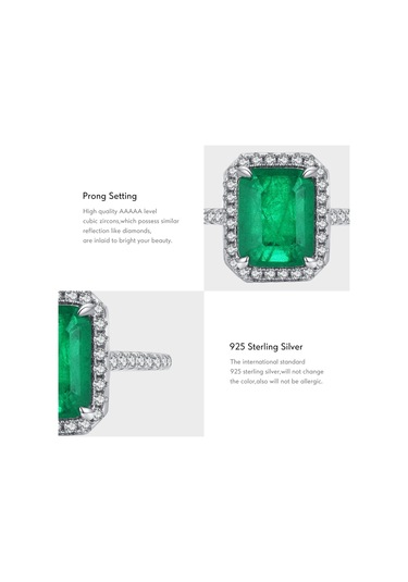 Mavi Modıan 925 Ayar Gümüş Lüks Dikdörtgen Zümrüt Kesim Köpüklü Yüzük Platin Kaplama Kadınlar Için Düğün Bildirimi Takı Hediye 5