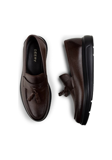 Deery Hakiki Deri Kahverengi Püsküllü Comfort Loafer Kahverengi