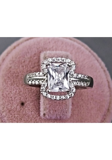 Lilahgümüştr Gümüş Baget Beyaz Taşlı Kadın Yüzük