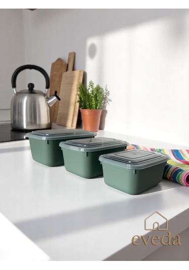 Eveda Snaplid Line Dikdörtgen Üçlü Set Yeşil Düz