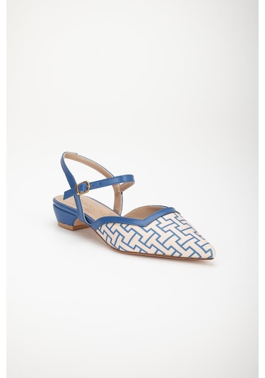 Baskılı Cilt Arka Açık Mavi Kadın Kısa Topuklu Ayakkbı-2696-mavi Mavi