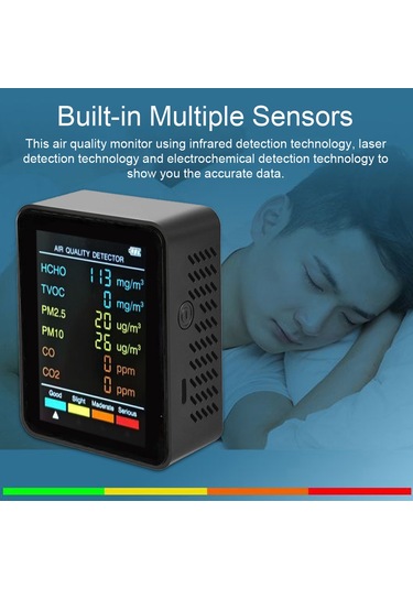 Lepmerk 6 1 Pm2.5 Pm10 Hcho Tvoc Co Co2 Çok Fonksiyonlu Hava Siyah