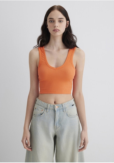 Mavi V Yaka Basic Crop Turuncu Kadın Kolsuz T-shirt M1612375-71272 Turuncu