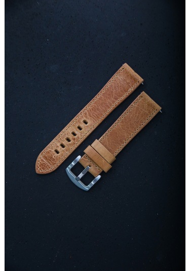 Hakiki Deri 22mm Akıllı Pimli Saat Kordonu Açık Kahverengi