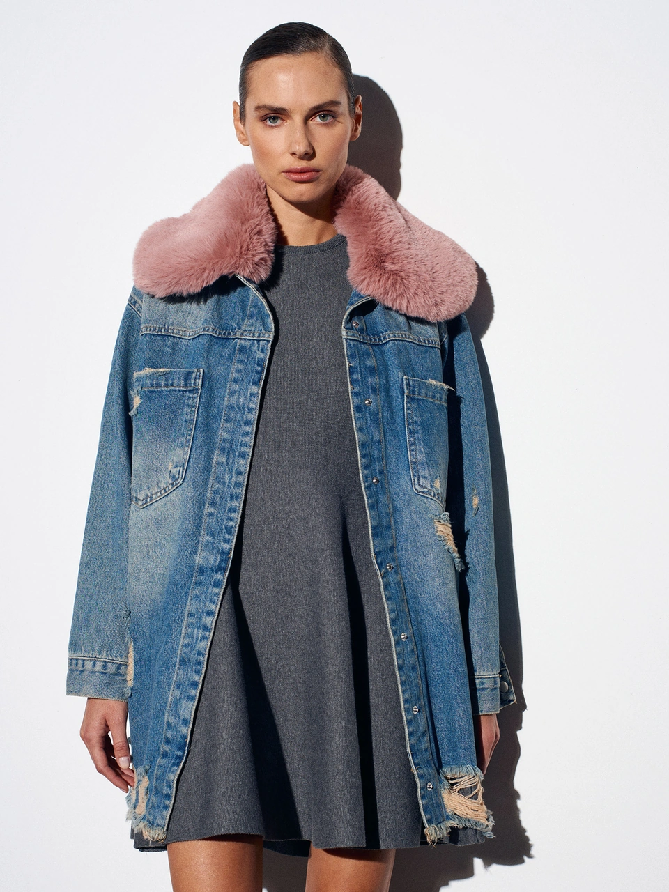 65378 %100 Pamuk Çıkarılabilir Kürklü Kot Ceket-tint Tint