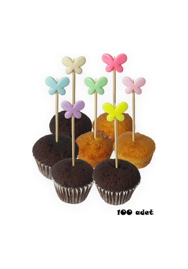 100 Adet Dekoratif Kelebek Boncuklu Kürdan 6 Cm Karışık Renk - Kelebek 15 Mm