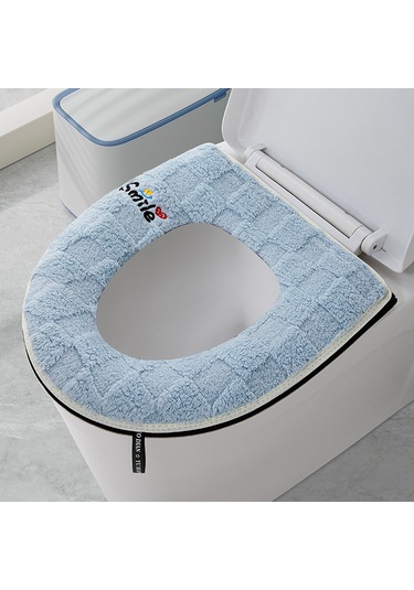 Ev Tipi Tuvalet Dört Mevsim Üniversal Klozet Kapağı Su Geçirmez Kapak Klozet Halkası Damalı Kadife - Mavi Mavi