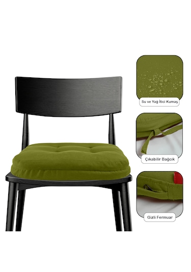 Xpermate 4'lü Çift Kat Sandalye Minderi 42x42x8 Yeşil