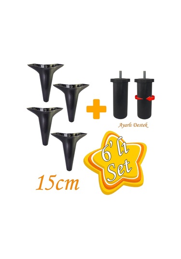 Zelve 6'lı Set Mobilya Tv Ünitesi Çekyat Koltuk Kanepe Ayarlı M8 Destek Ayağı 15 Cm Siyah Baza Ayak