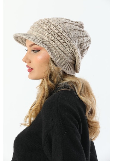 Siperli Çift Kat Taş Triko Örme Bere Taş