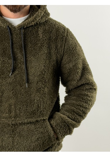 Erkek Haki Peluş Polar Sweatshirt Coc2570 Haki