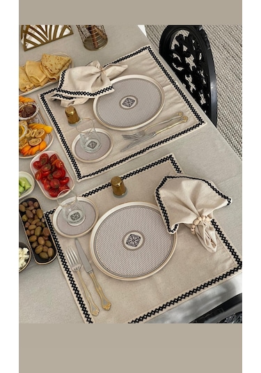 Dnc Home Tekstil Organik Ham Keten Peçete Takımı 6'lı + Ahşap Toka