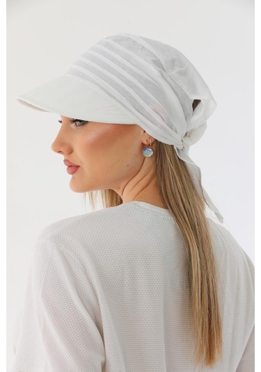 Safari Bağlamalı Beyaz Siperli Bandana Vizör Beyaz