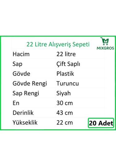 Plastik Market Alışveriş El Sepeti 22 Litre Turuncu 20 Adet Turuncu