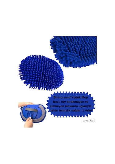 Teleskopik Mikrofiber Araç Yıkama Fırçası Yedek Mop Başlığı Mavi 1 Adet