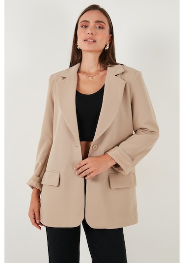 Lela Relaxed Fit Mono Yaka Cepli Blazer Bayan Ceket 611Bc00132 Vizon